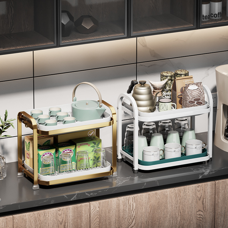 Cocina transfronteriza drenaje de tazas de mesa sala de estar almacenamiento de té bandeja de tazas de vino multifuncional rack fabricantes al por mayor