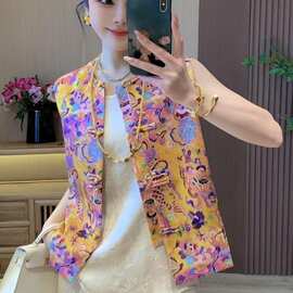 新款时尚古风女装新中式妈妈盘扣撞色刺绣马夹国风马甲女外穿上衣