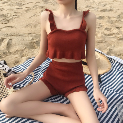泳衣女分体平角保守显瘦韩国ins风小胸聚拢性感bikini温泉游泳装|ru
