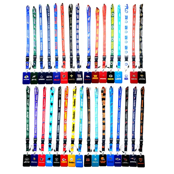 Nfl American Football Team Club Polyester Work Id Card Holder with Buckle Long Phone Lanyard Card Holder for Export