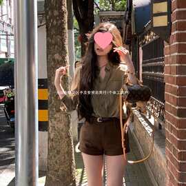 春季韩系复古风宽松单排扣长袖衬衫女2026新款设计感翻领工装衬衣