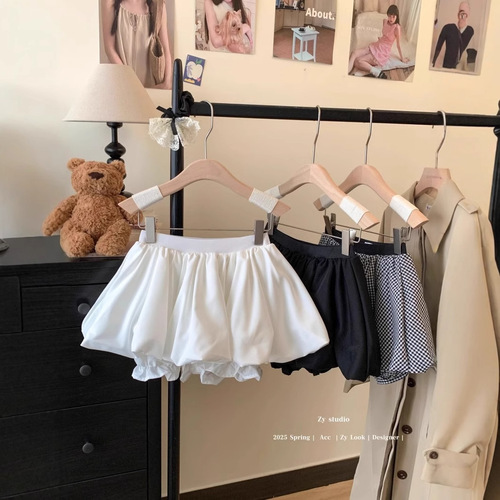 Summer 2025 A-line Puff Skirt Short Dress Elegant High-waisted Loose Bouquet Skirt Women's Versatile Semi-skirt