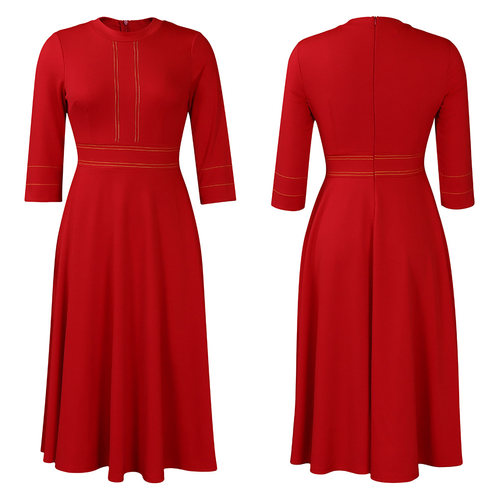 Women's Swing Dress Simple Style Round Neck 3/4 Length Sleeve Solid Color Knee-Length Holiday Daily display picture 9