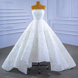 2021中长款气质高腰定制韩式简约款缎面婚纱显瘦白色拖尾抹胸礼服