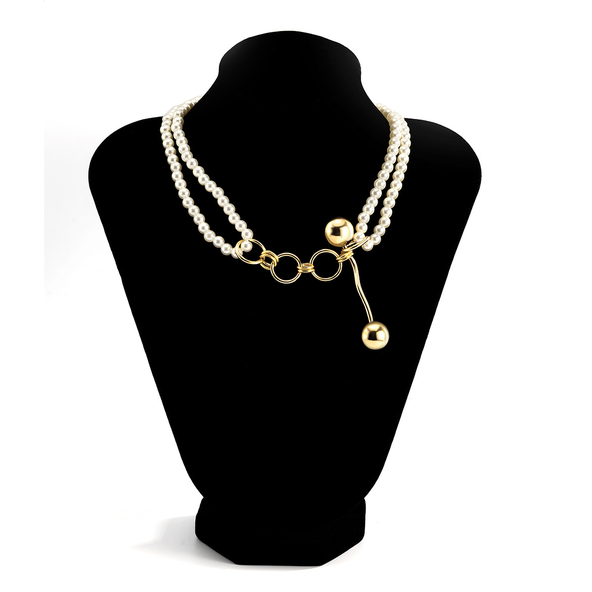 Fashion Round Bead Chain Double Imitation Pearl Necklace display picture 5