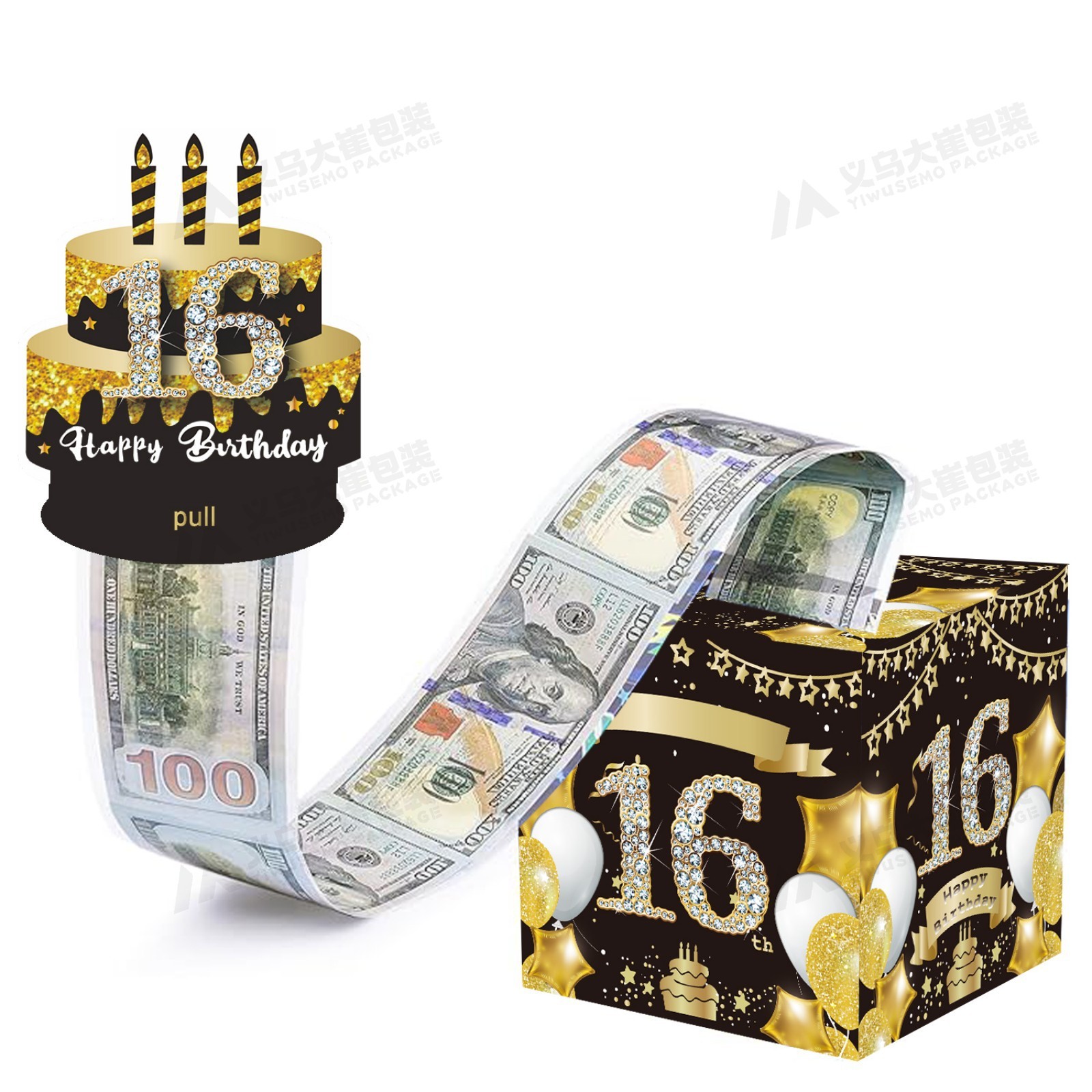 스팟 16세 블랙 앤 골드 케이크 (독점 디자인)