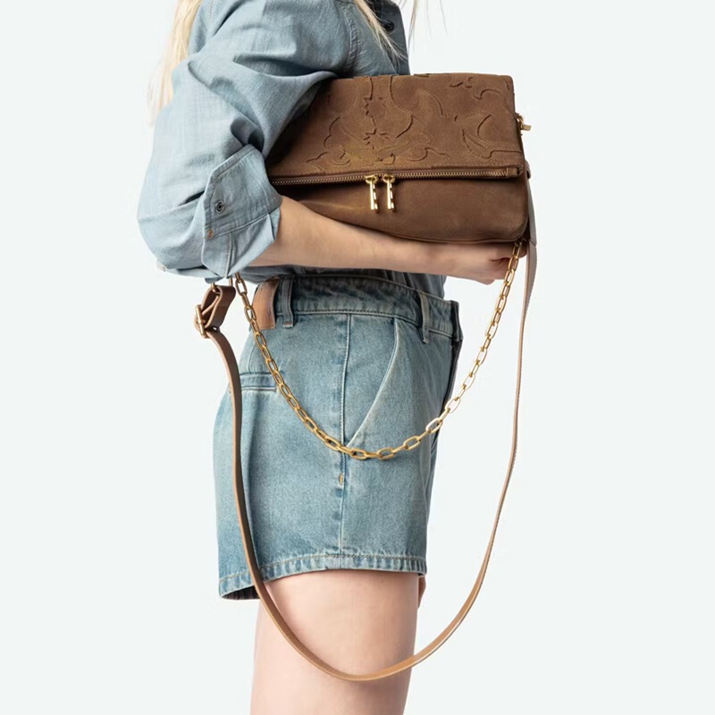 Cross-Border Bag for Women Z@V25 New Brown-Red Women's Fashion Versatile Genuine Leather Brushed Single Shoulder Crossbody Bag