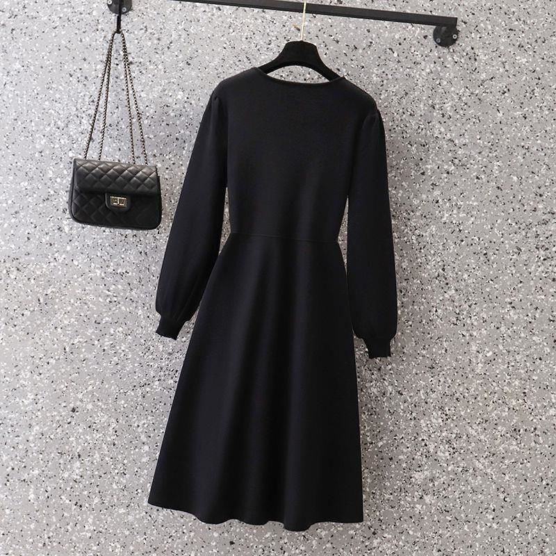 Autumn and Winter New Fashion Elegant Mid-Length Dress Plus Size Korean Style Slimming Long-Neck Dress Versatile New Model Autumn and Winter New Fashion Elegant Mid-Length Dress Plus Size Korean Style Slimming Long-Neck Dress Versatile New Model