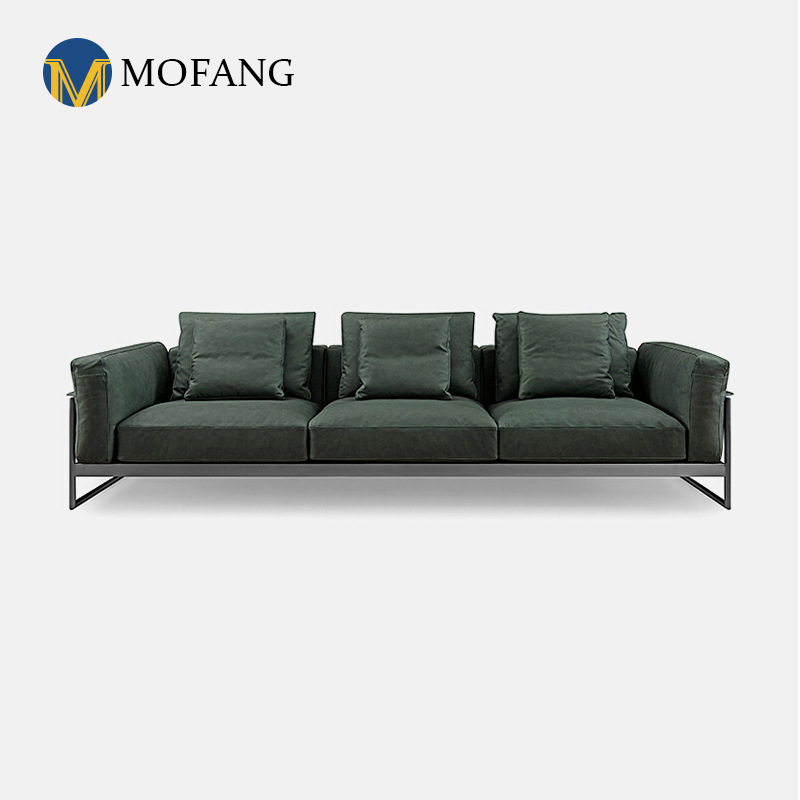 Italian-style minimalist genuine leather sofa with down filling, single-row living room sofa&mdash;comfortable, spacious apartment living room sofa set.