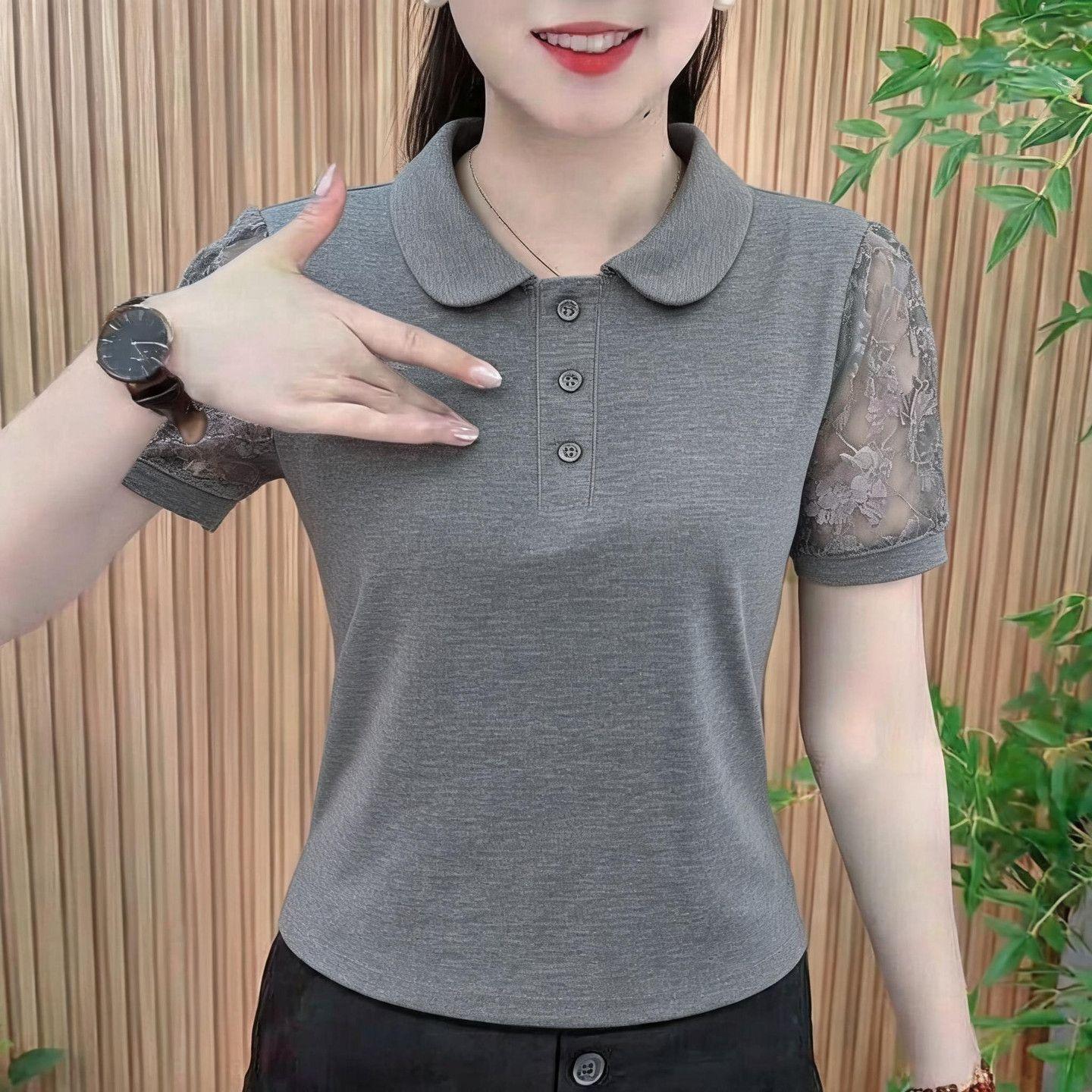 2026 Stylish Summer New Arrival Versatile Short-Sleeve Lace T-Shirt, Slimming, Fashionable, Elegant, and Youthful Top for Mothers