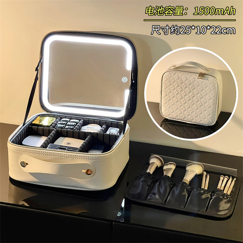 Transfronterizos led lámpara espejo caja de maquillaje bolsa de almacenamiento de productos de cuidado de la piel portátil tacones de maquillaje bolsa de almacenamiento de maquillaje de gran capacidad