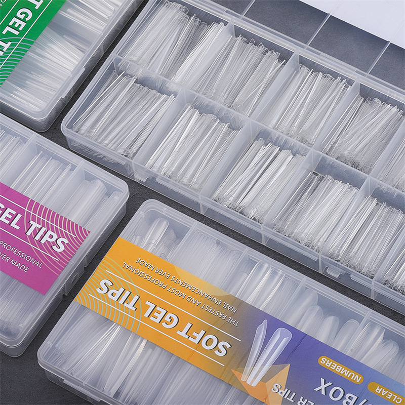 504 piezas de uñas en caja de uñas súper largas, pegatinas completas transparentes, ballet, manguera de mezclilla francesa, parche de uñas