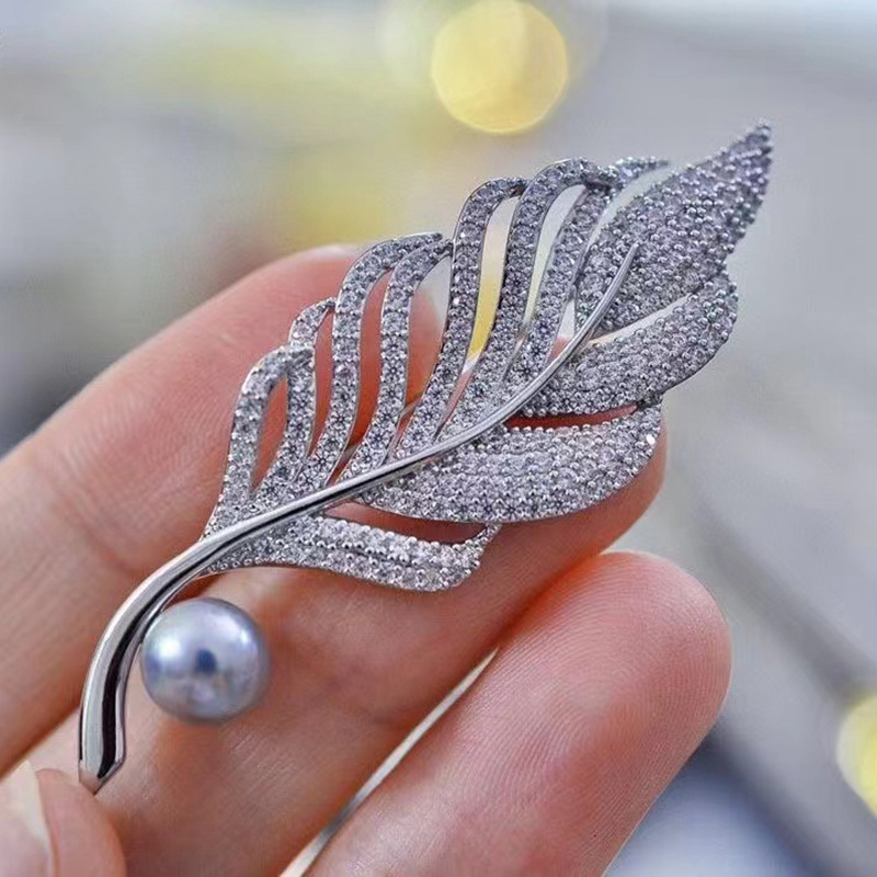 [DIY accessories] temperament fashion tree leaf zircon brooch pin accessories Pearl beeswax Jade corsage Holder