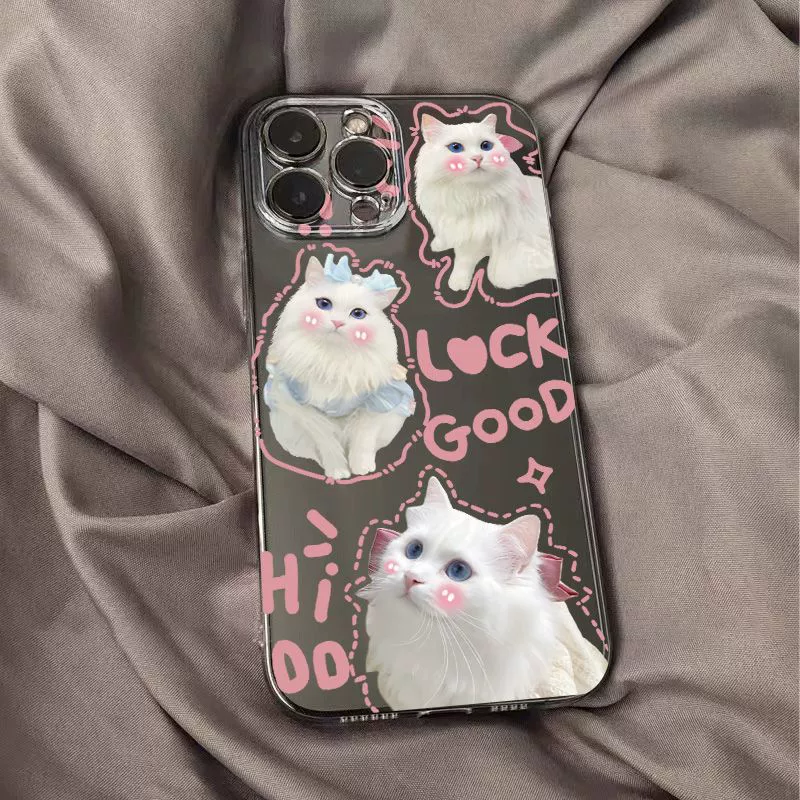 Милая смешная кошечка, подходит для iPhone 16 Pro Max, новый 12 Pro, девушка, 13 прозрачный, 14 Pro/11