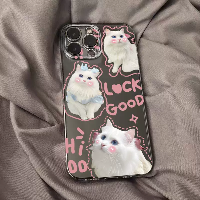 Милая смешная кошечка, подходит для iPhone 16 Pro Max, новый 12 Pro, девушка, 13 прозрачный, 14 Pro/11