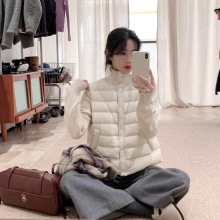 韩系秋冬新款时尚针织立领拼接90白鸭绒羽绒服保暖轻薄女G102527