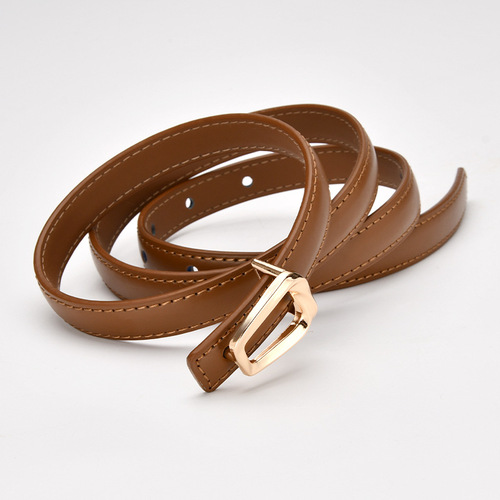 New Genuine Leather Thin Belt Women's Fashion Belt with Skirt Simple and Trendy Thin Trouser Belt Korean Style Women's Thin Belt Wholesale