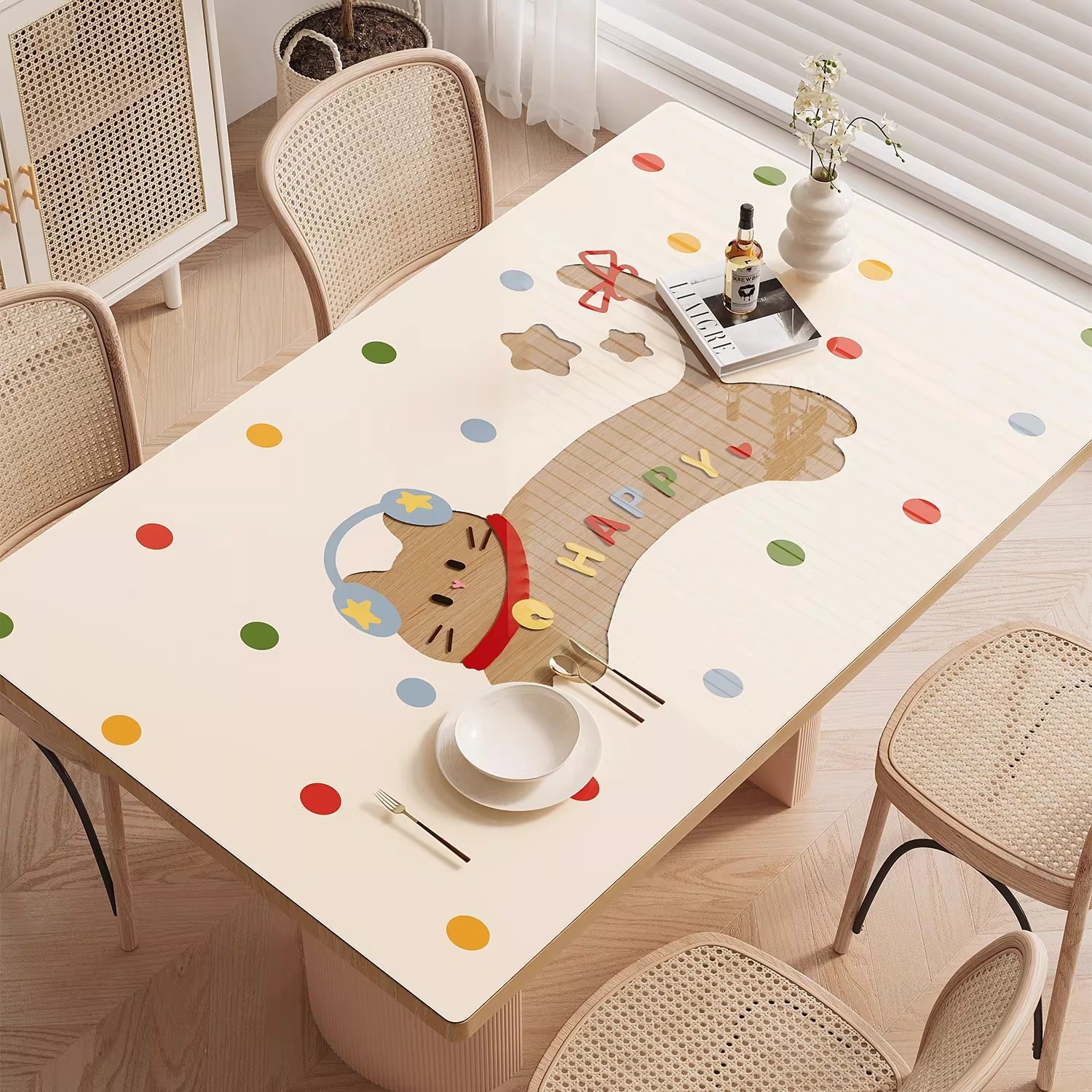 Cartoon Transparent Soft Glass Pvc Table Mat Waterproof and Oil-Proof No-Wash Tablecloth Light Luxury High-End Coffee Table Protective Mat