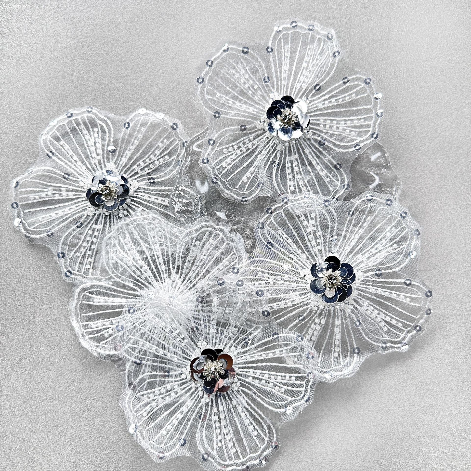 Apliques de Organza Bordados con Lentejuelas y Cuentas, Parche de Tela con Flores, Corsage, Accesorios para Vestidos de Novia y Ropa DIY image 4
