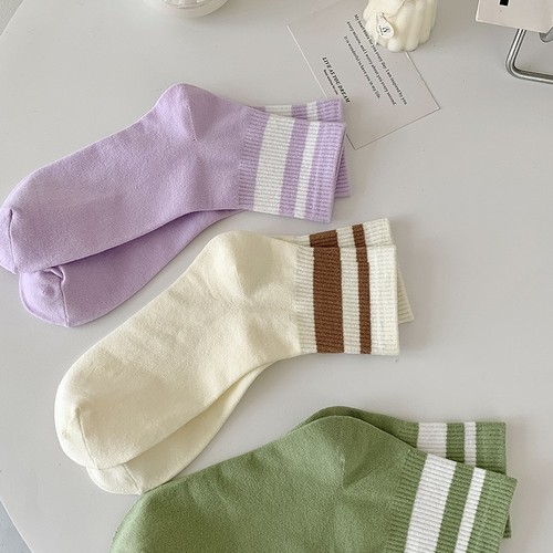 Women's Double Band 6-Color Series Mid-Calf Socks - Thin, Comfortable, Breathable Socks for Slimming Legs and Versatility