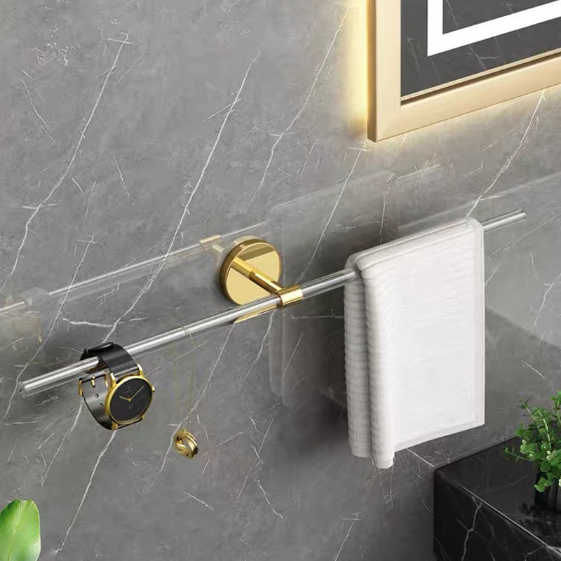 亞克力免打孔毛巾架輕奢毛巾杆衛生間淋浴掛架單杆掛杆浴室浴巾架