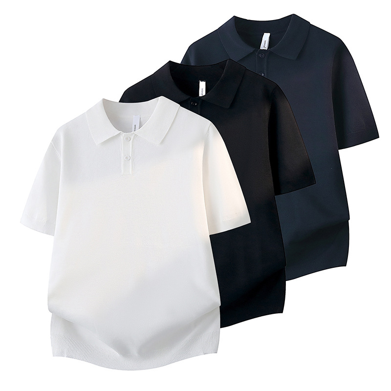Polo camiseta de punto camiseta de manga corta hombre solapa de color sólido vieja camiseta de hielo de negocios de verano fábrica transfronteriza al por mayor