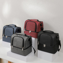 双层单肩斜跨保温便当包手提化妆洗漱包手拎野餐饭盒袋保鲜冰包