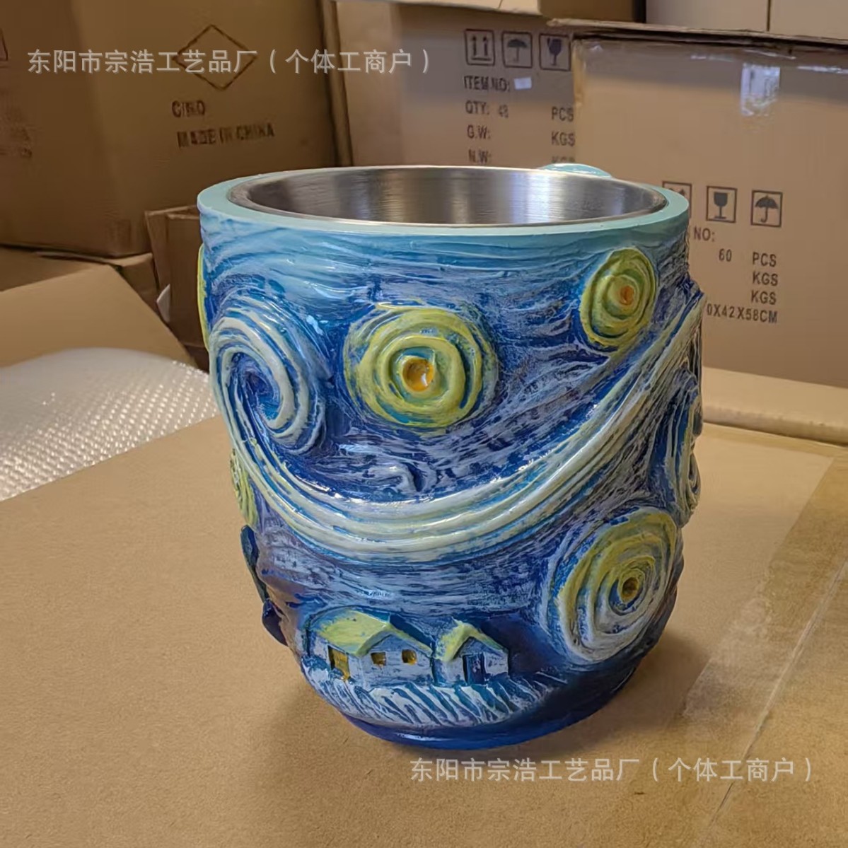 Nuevo transfronterizo pintado a mano Van Gogh taza de resina creativa estrella girasol taza de café flor de cola decoración para el hogar