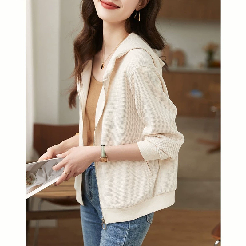 Женская куртка 2025 осень новая с капюшоном повседневная модная универсальная элегантная простая свободная кардиган-куртка для женщин
