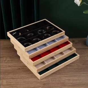 Bamboo and Wood 12-Compartment Bracelet Storage Tray, 24-Compartment Display Tray for Jewelry and Pendants, Small Accessory Display Tray