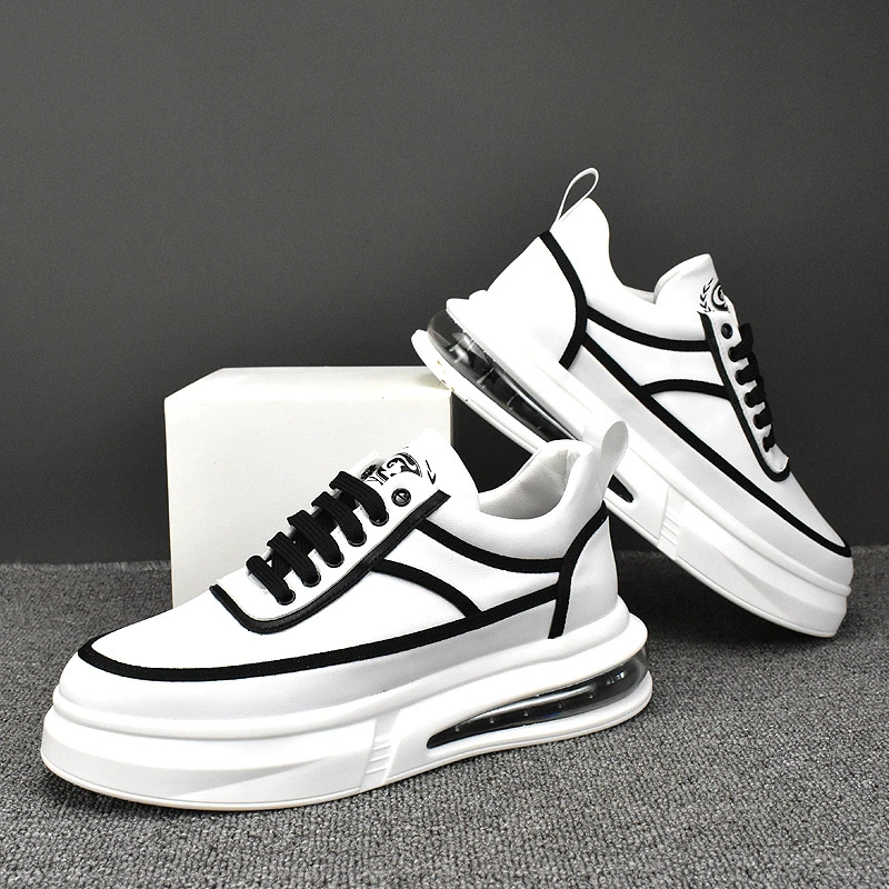 Новые весенне-осенние универсальные дышащие кроссовки на толстой подошве, модные мужские туфли с низким верхом в Корейском стиле, Белые Повседневные туфли с увеличением роста