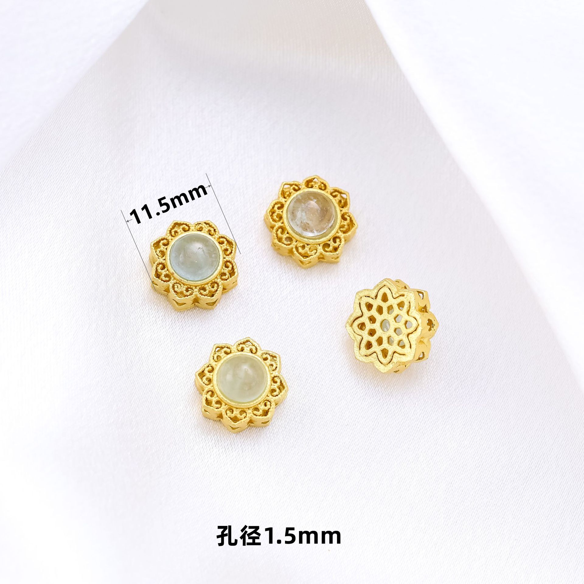 natural aquamarine magical box ring gem copper plating 18k real gold hollow ornament accessories spacer beads diy bracelet necklace accessories