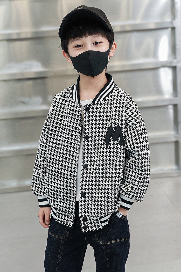 Tuta da baseball da ragazzo Thousand Bird Grid 2023 Primavera Autunno Nuova giacca fresca e alla moda per top per bambini_voghion.com