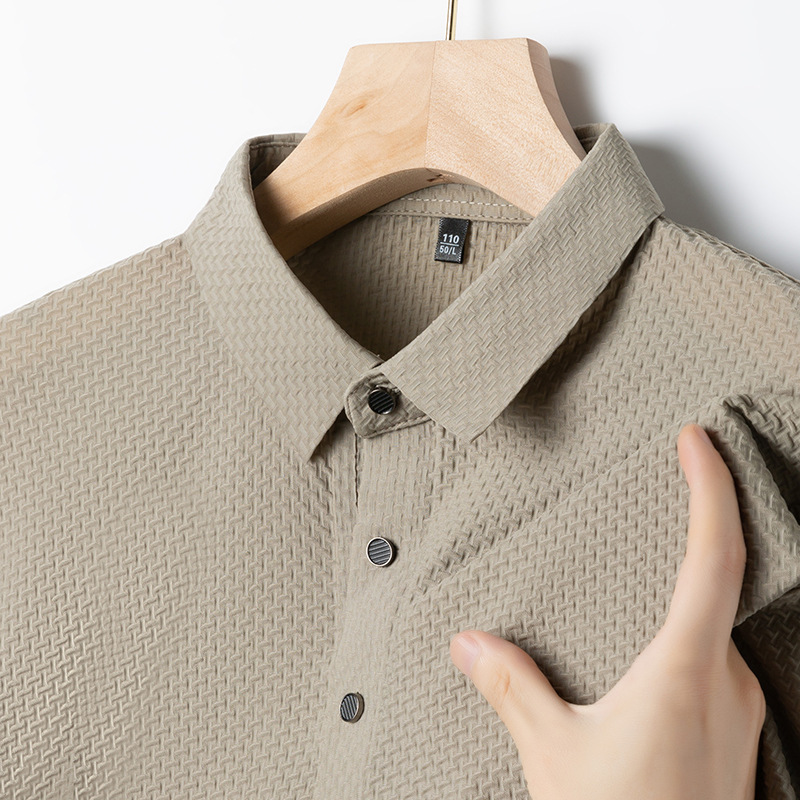 Completely Seamless Classy New Quick-Drying Men's Ice Silk Shirt Collar Polo Jacquard Short-Sleeved T-Shirt Polo Shirt