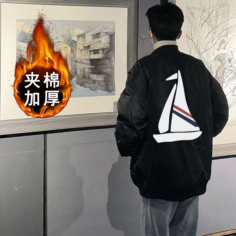 Student Jacket Trendy Loose Internet Celebrity Casual Autumn and Winter Baseball Unisex Printed Sailboat Versatile Jacket