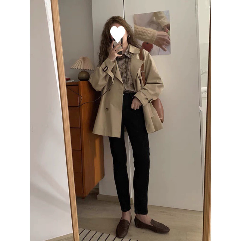 trench coat, корейский стиль, тонкая подростковая куртка, осень 2025, хаки/черный, размеры S–XXL