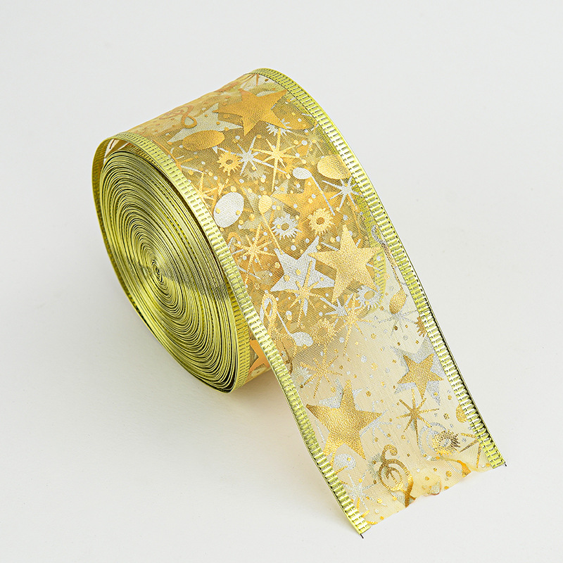 Venta caliente transfronteriza Navidad 2/5 M de doble capa dorado cinta de malla impresa gancho estrella de cinco puntas cinta de alambre de nylon