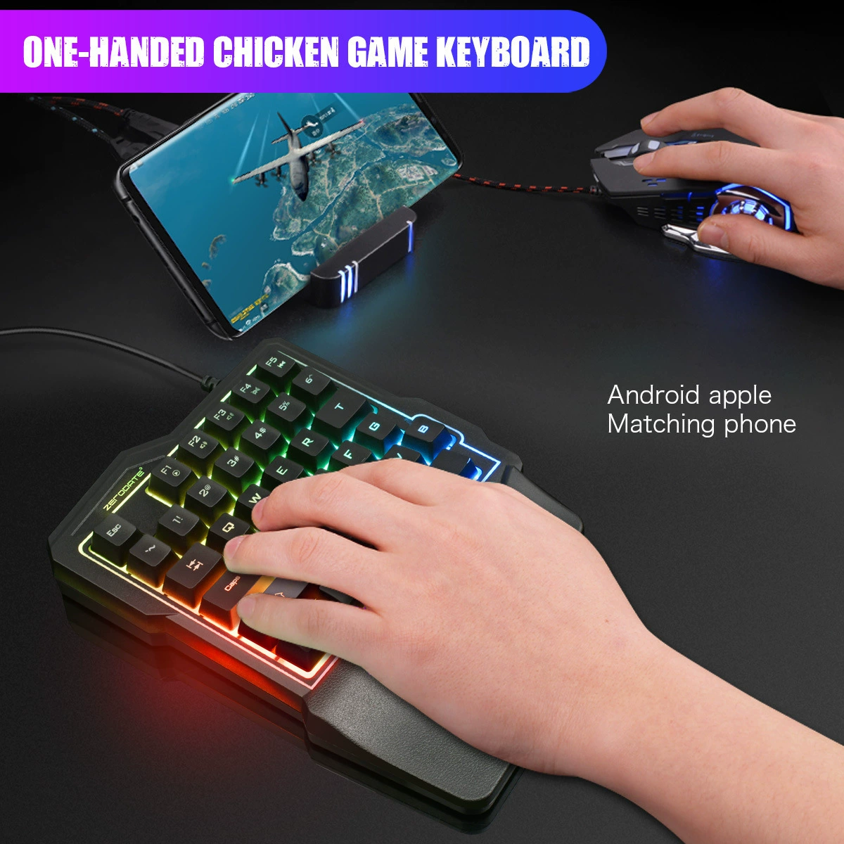 K7 одноручная клавиатура для мобильных игр USB, «есть курица» (battle royale), механическое ощущение, проводная, цветная подсветка