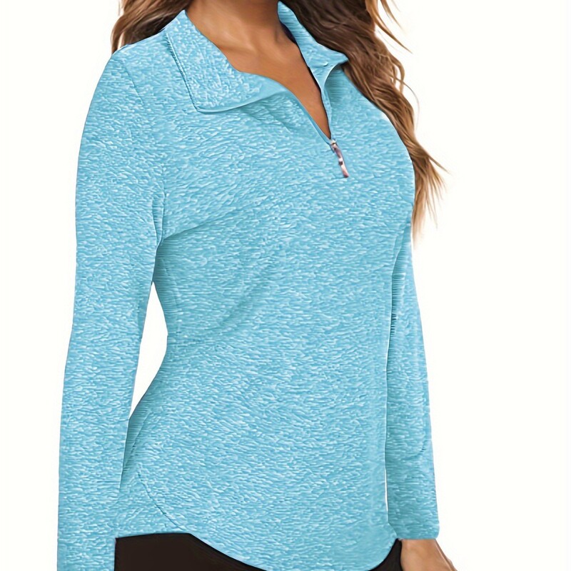 Amazon popular women's long sleeve breathable V-neck golf tennis running sports Polo shirt zipper