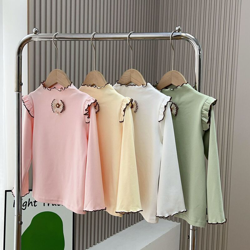 Children's Base Shirt Spring and Autumn Single Top Lace Thickened Honey Bud Western Style Women's Long-sleeved T-shirt Decal Sweet Bow