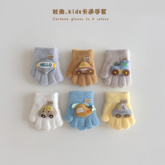 秋南 婴童手套秋冬新款时尚字母标卡通五指手套男宝宝防寒保暖手