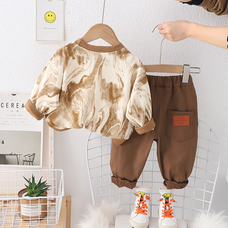 Conjunto de dos piezas con leggings casuales y suéter para niños pequeños y medianos con nuevo diseño teñido anudado que da sensación de primavera_voghion.com