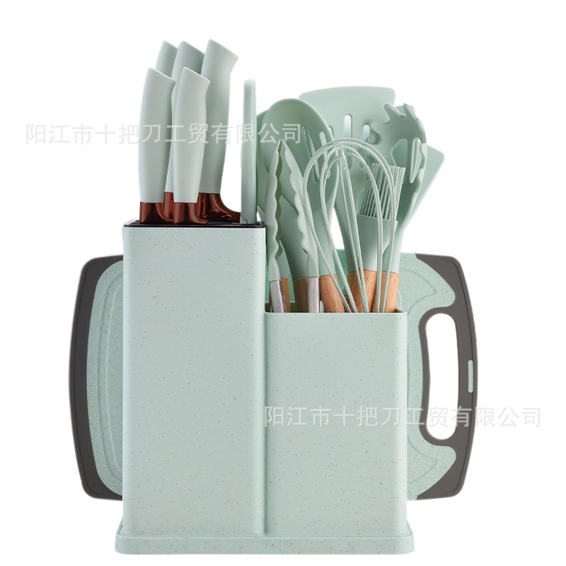 Instantánea de silicona resistente a altas temperaturas utensilios de cocina no pegajosos de silicona almacenamiento de barril 19 piezas conjunto conjunto de cocina integrado