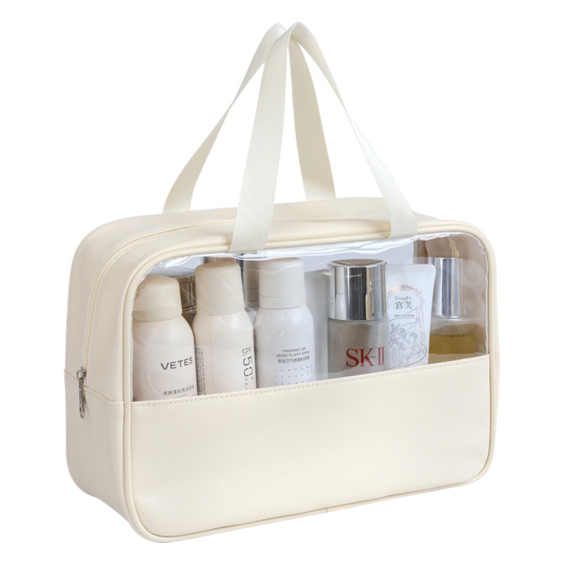 Bolsa de cosméticos de gran capacidad para mujer, nuevo estilo transparente, portátil, bolsa de almacenamiento de cosméticos de aspecto elegante, bolsa de viaje impermeable, bolsa de aseo