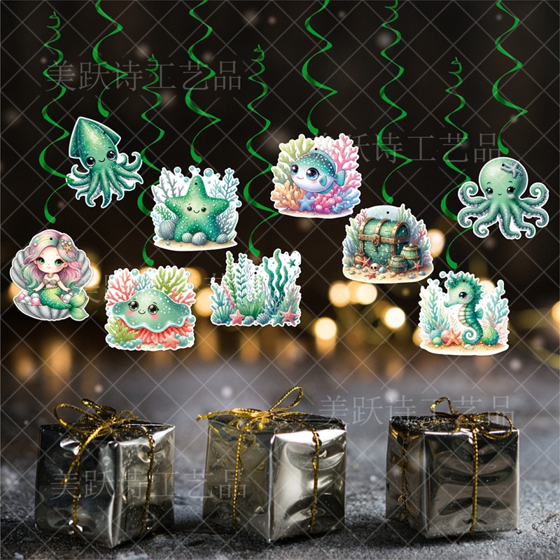 Decoración de fiesta temática submarina transfronteriza colgante espiral decoración de cumpleaños decoración de techo colgante espiral