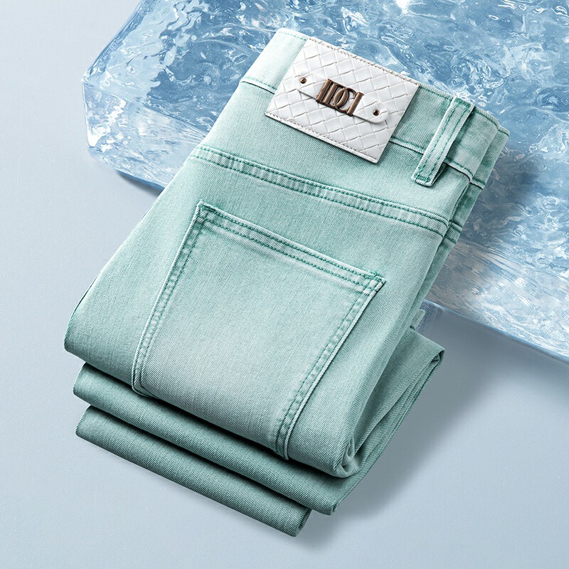 Old Money Style High-End European Version Lyocell Denim Jeans for Men, 2026 Spring/Summer Thin Style, Drapey Slim Fit Straight-Leg Pants