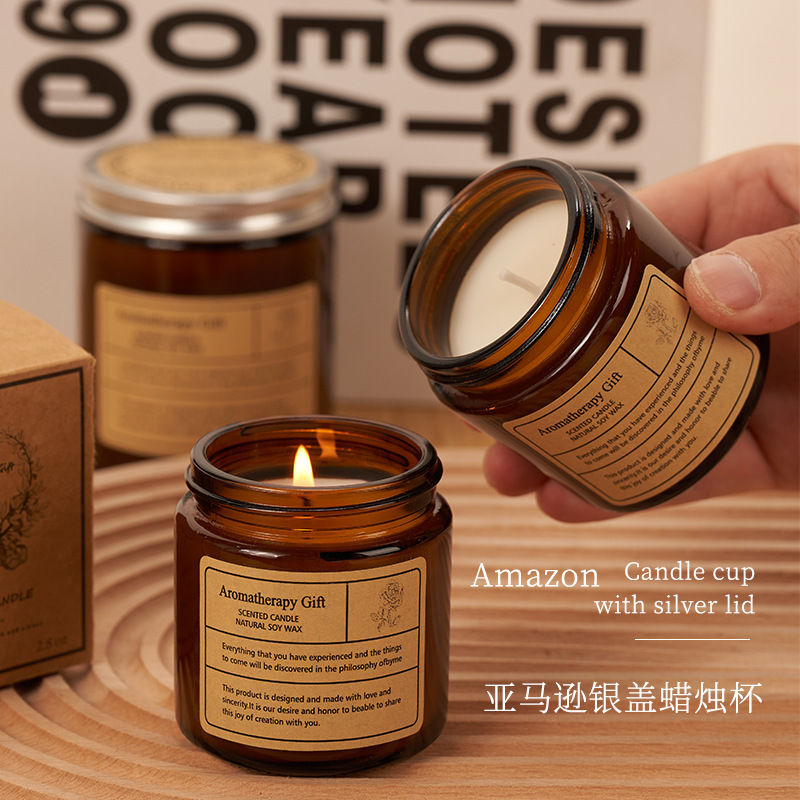茶色香薰蜡烛杯家用卧室浪漫伴手礼室内大豆蜡香氛蜡烛香薰|undefined