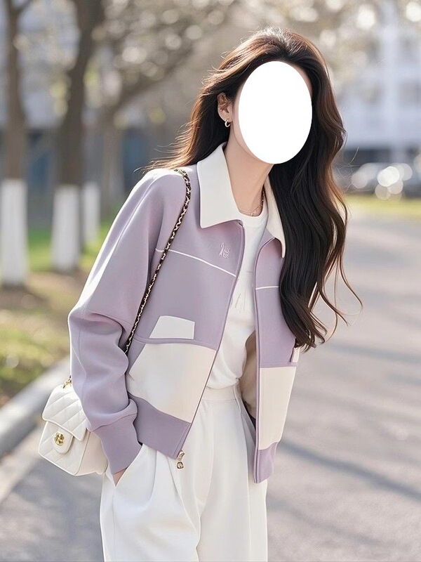 小香风洋气紫色短外套女春装2025新款韩版时尚百搭开衫拉链卫衣|undefined