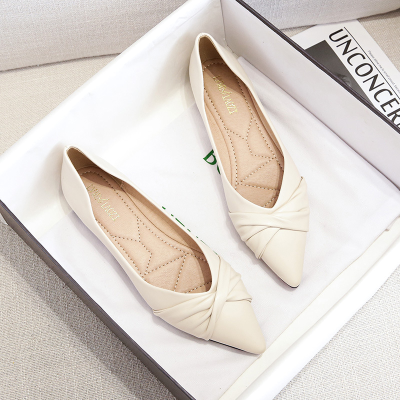 Women's Flats Summer 2025 New Pure Color Literary Pointed Toe Flats Shoes Elegant Soft Sole Boat Shoes Large Size Women's Shoes 41 to 43