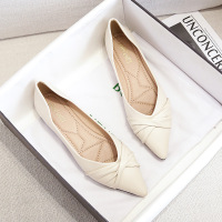 Single shoe women's summer 2024 new solid color artistic pointed flat shoes temperament soft soled boat shoes large women's shoes 41-43